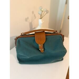 Capezio Vintage Green Canvas Doctor Bag ✨ Leather Trim Top Handle Satchel